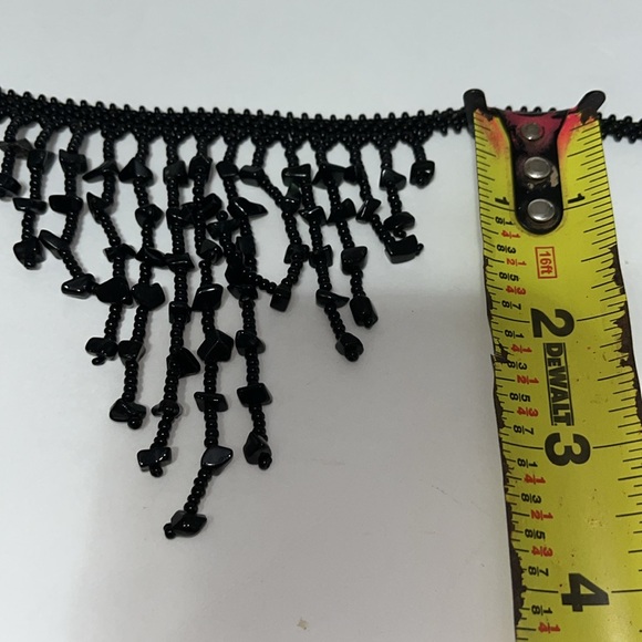 Vintage Choker Black Beaded Dangle Fringe Tassel Necklace - Picture 6 of 6